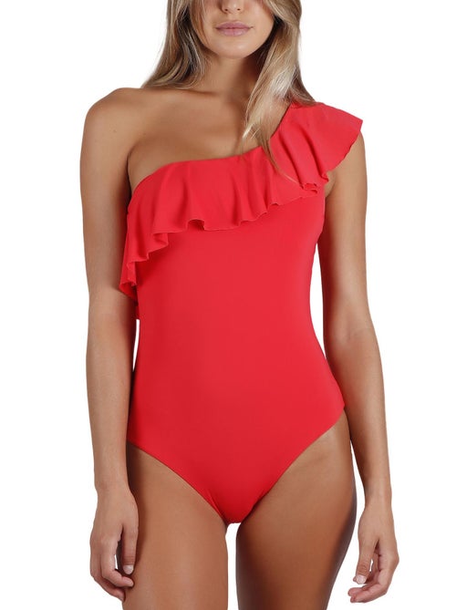 Maillot de bain 1 pièce latéral à volants - Kiabi