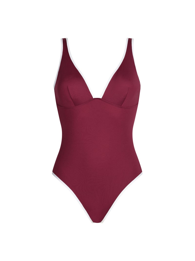 Maillot de bain 1 pièce paddé Timeless Bordeaux - Kiabi