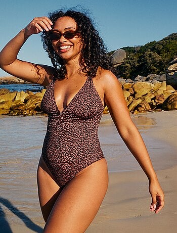 Maillot de bain 1 pièce plongeant avec bijou