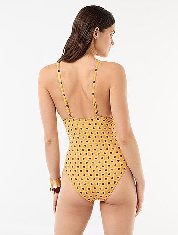 Maillot de bain 1 pièce plongeant avec bijou