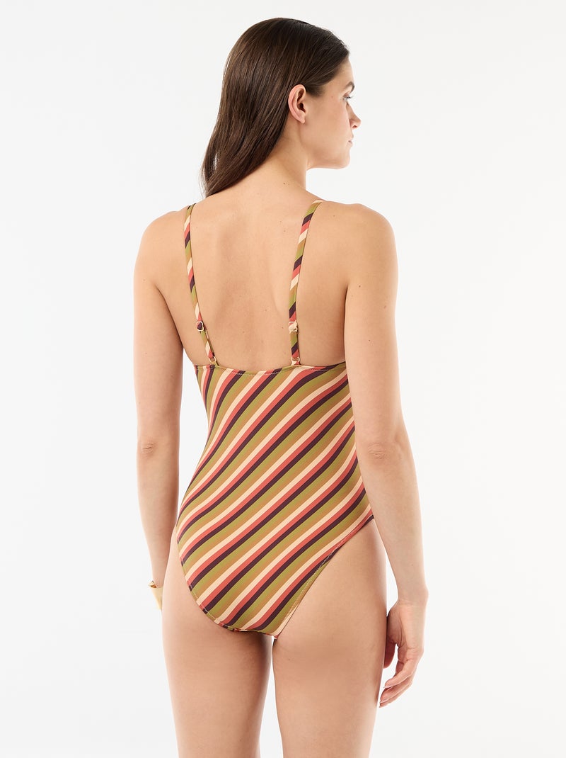 Maillot de bain 1 pièce plongeant avec bijou Vert - Kiabi