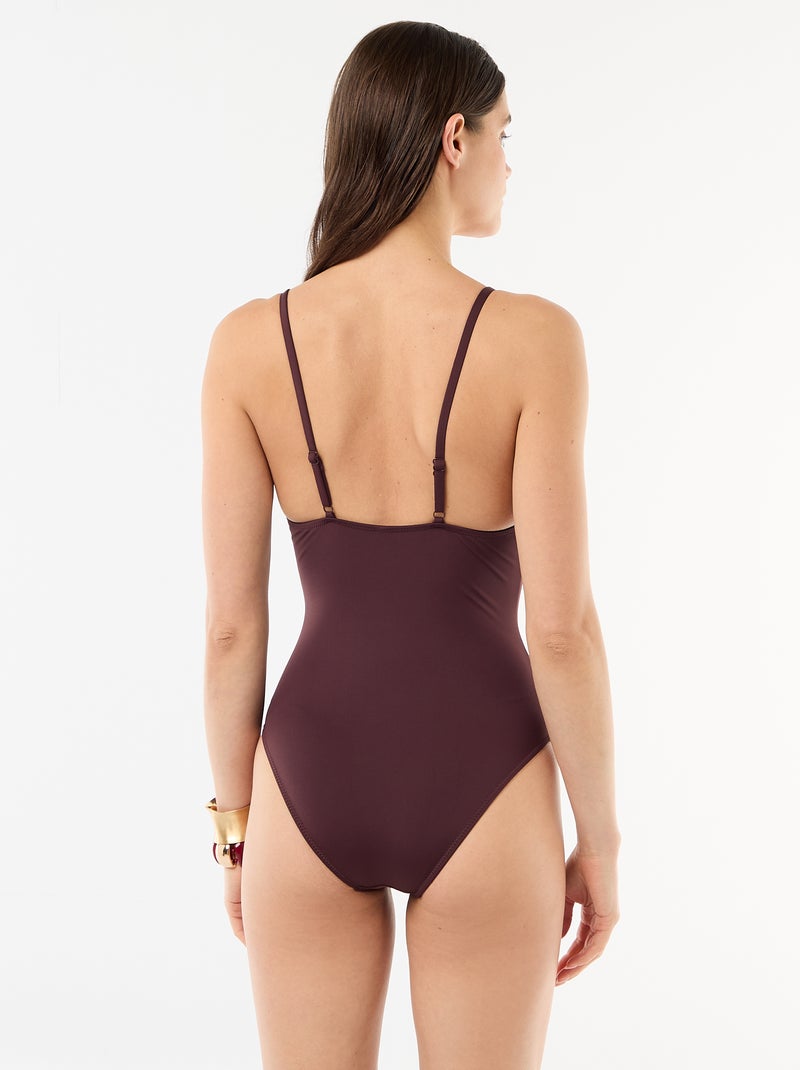 Maillot de bain 1 pièce plongeant avec bijou Violet - Kiabi