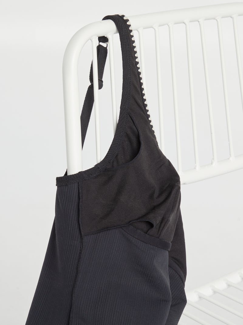Maillot de bain 1 pièce post-opératoire avec broderies Noir/blanc - Kiabi