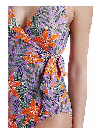 Maillot de bain 1 pièce préformé croisé Jungle Mauve