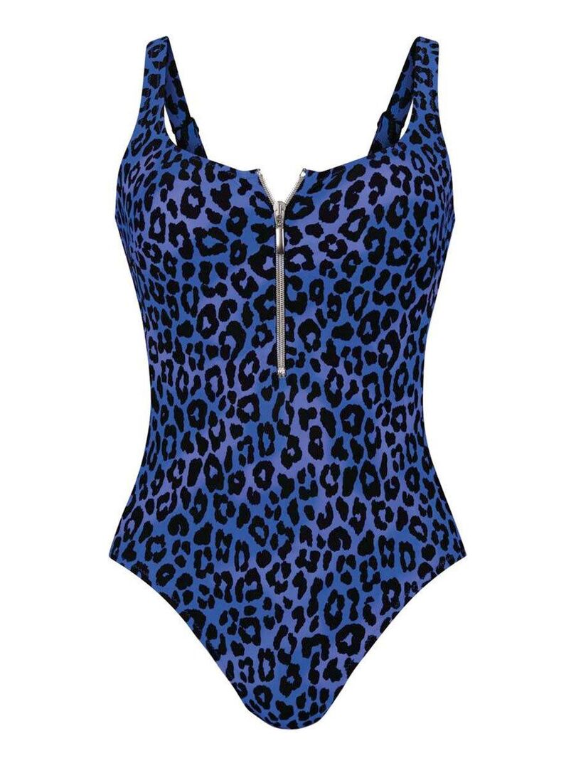 Maillot de bain 1 pièce sans armature fermeture éclair Elouise Bleu - Kiabi