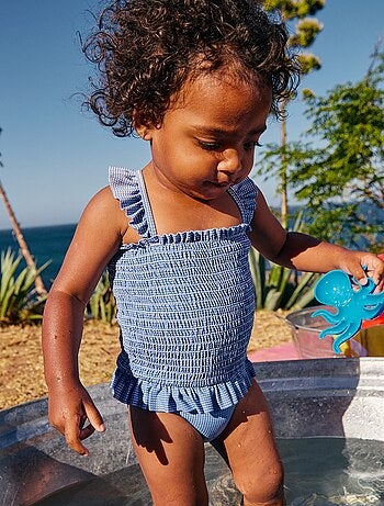 Maillot de bain 1 pièce smocké à volants