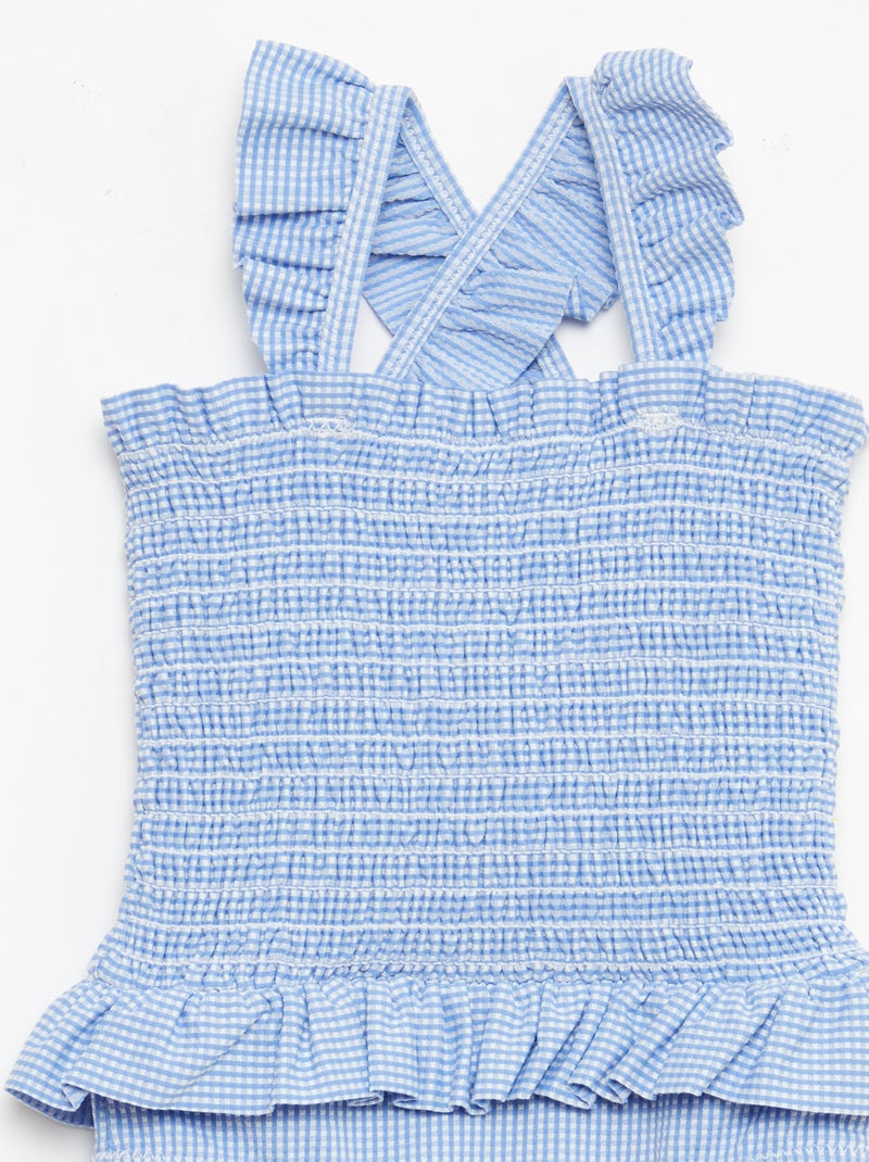 Maillot de bain 1 pièce smocké à volants Bleu - Kiabi