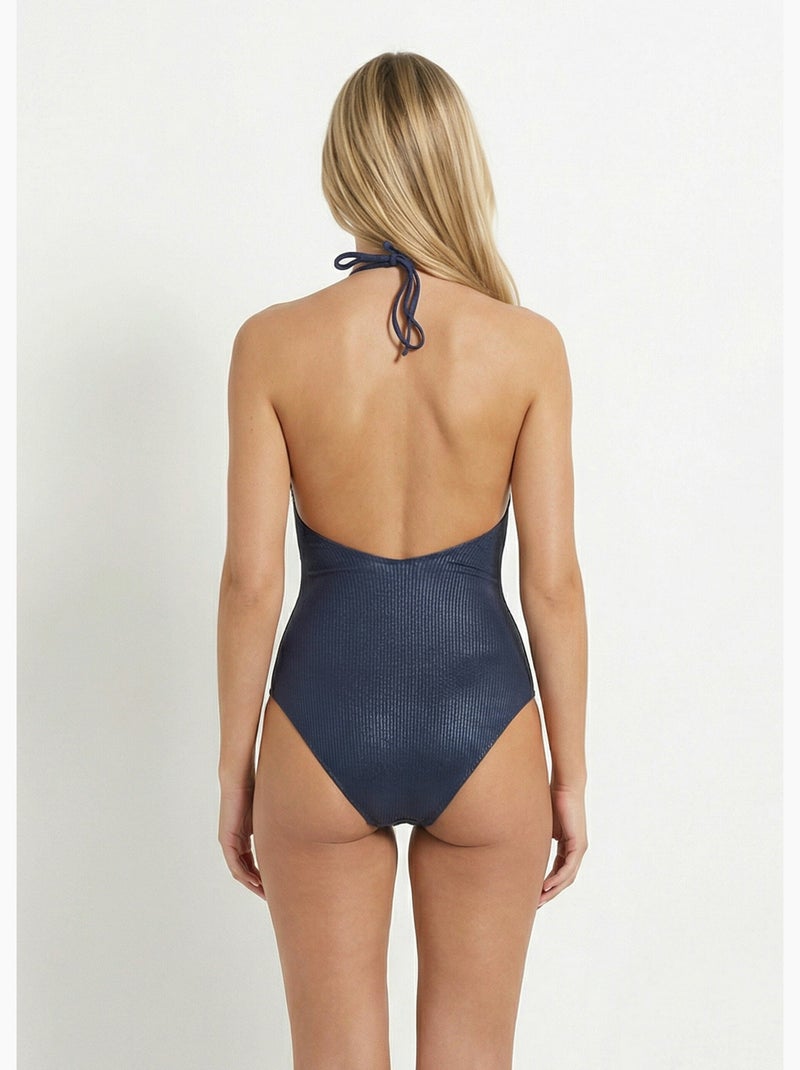 Maillot de bain 1 pièce tour de cou - AFIBEL Bleu marine - Kiabi