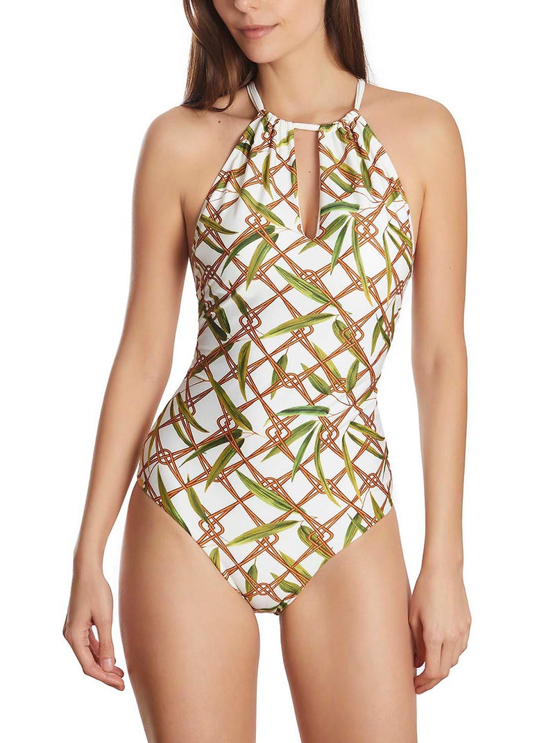 Maillot de bain 1 pièce tour de cou multipositions Bambu blanc Blanc - Kiabi