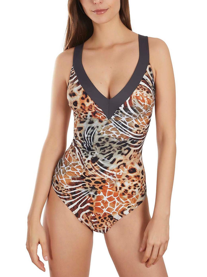 Maillot de bain 1 pièce triangle multipositions Animal Marron - Kiabi