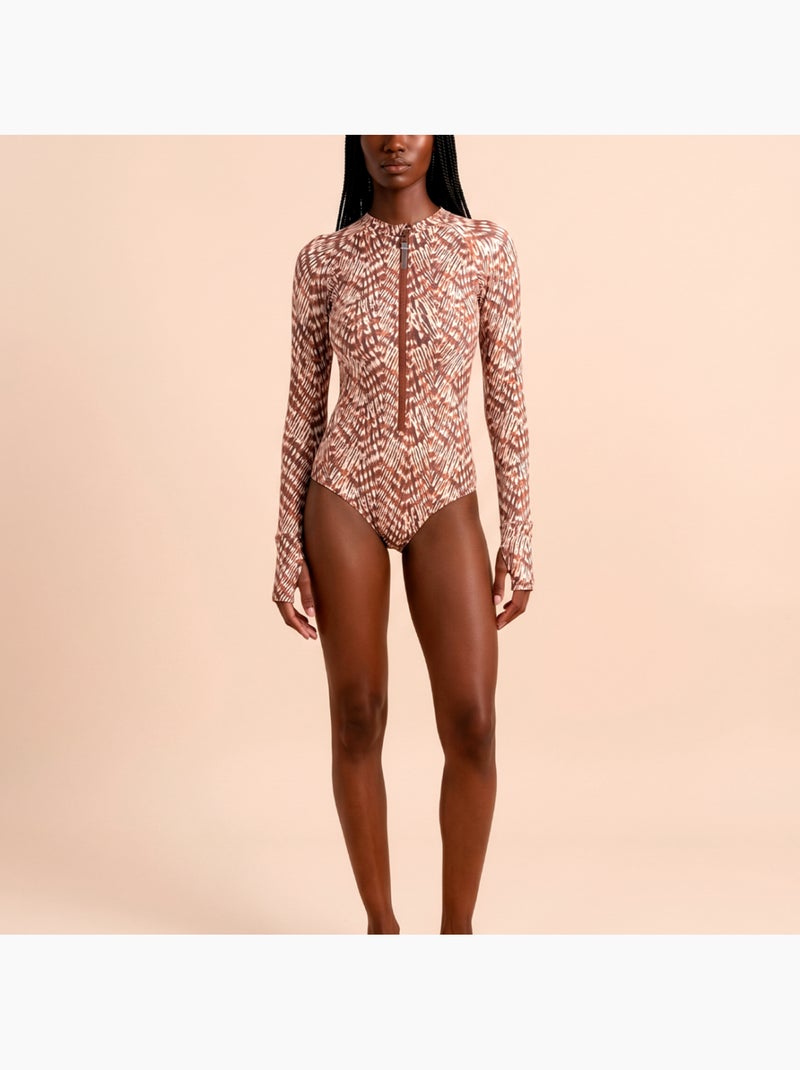 Maillot de bain 1 pièce  UV Line Beige - Kiabi