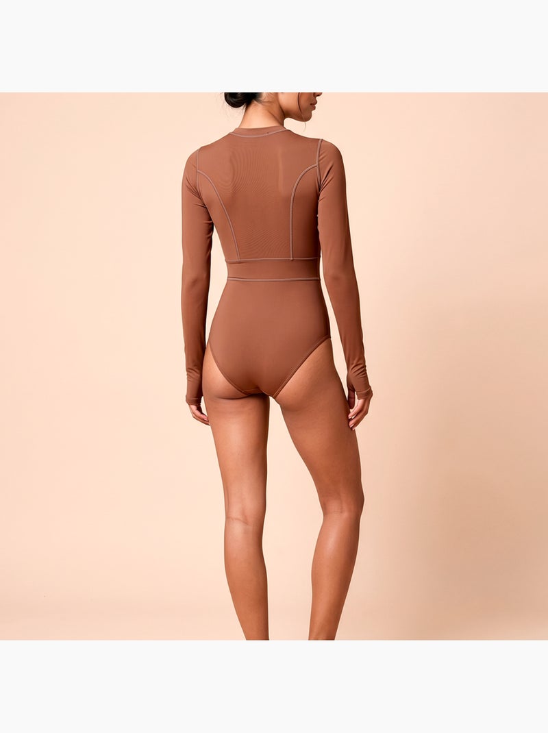 Maillot de bain 1 pièce  UV Line Marron - Kiabi