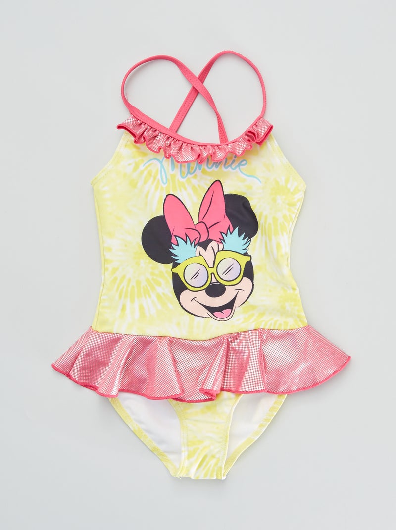Maillot de bain 1 pièce volanté 'Minnie' jaune - Kiabi