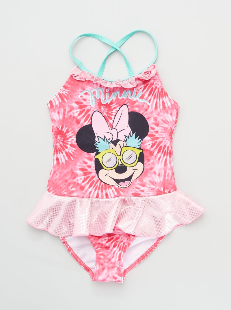 Maillot de bain 1 pièce volanté 'Minnie' rose - Kiabi