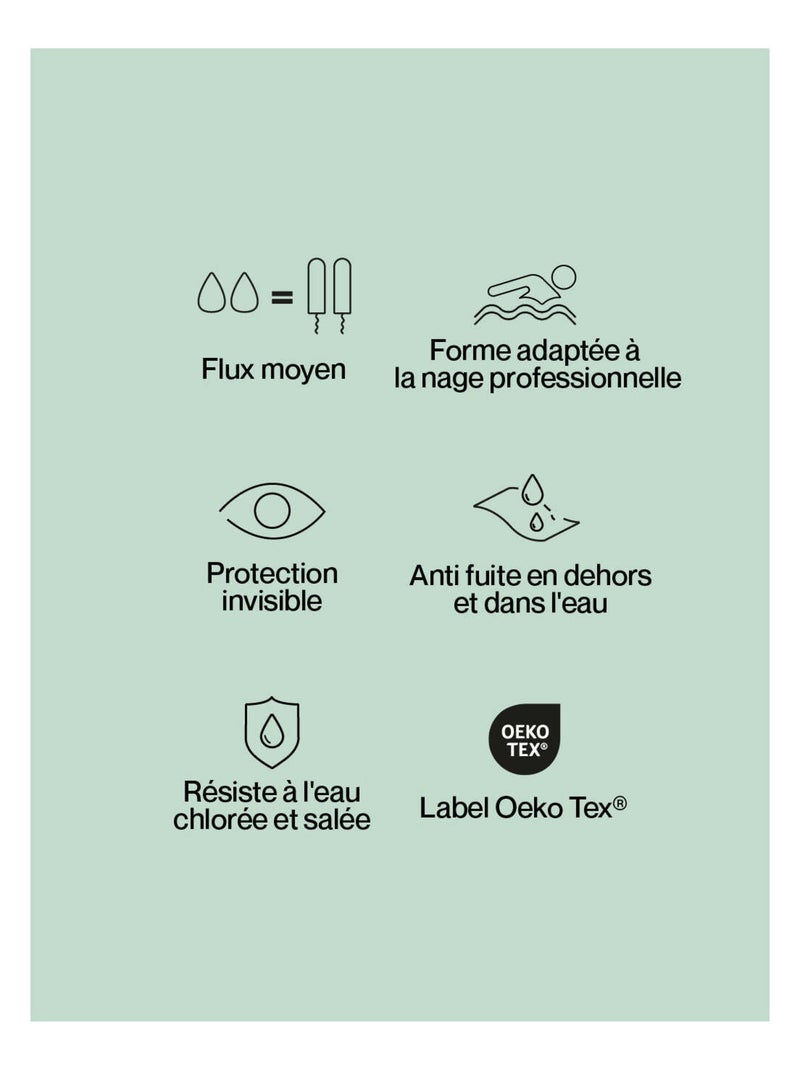 Maillot de bain 1P menstruel - Flux moyen Bleu clair - Kiabi