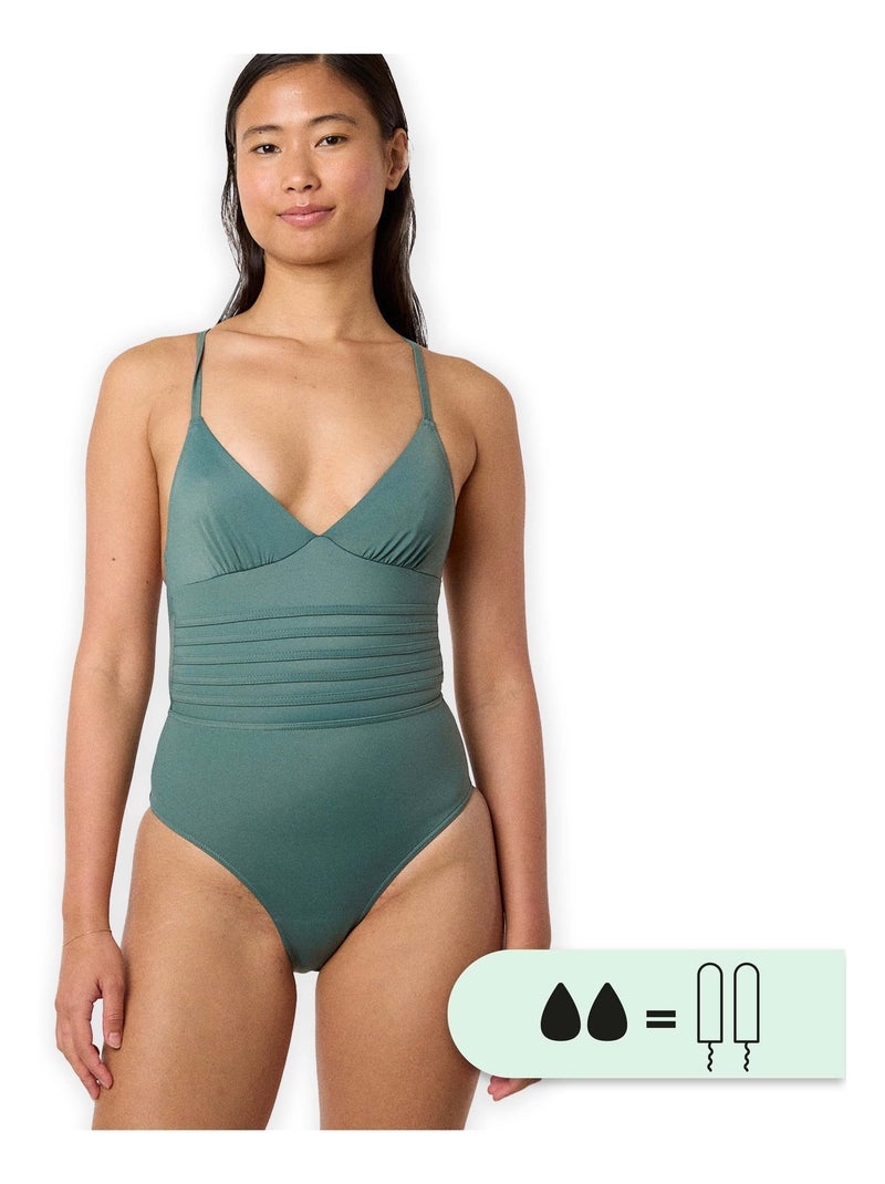 Maillot de bain 1P menstruel - Flux moyen Kaki - Kiabi
