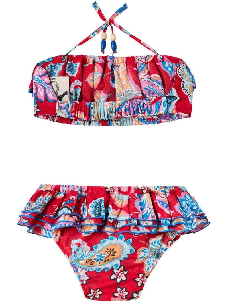 Maillot de Bain 2 pièces   à Fleurs Hawaï  SWAN - La Faute à Voltaire Rouge/Bleu/Jaune - Kiabi