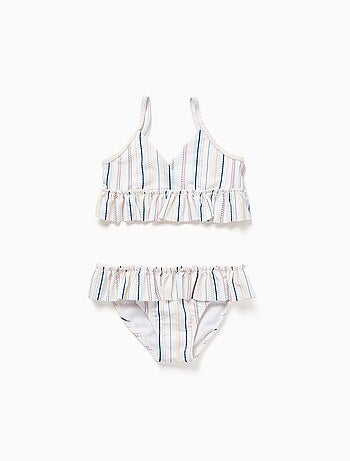 Maillot de bain 2 pièces à rayures ethniques et volants B&S