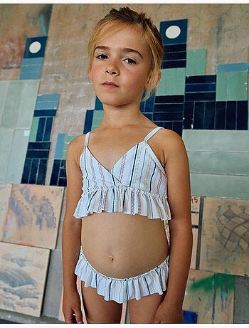 Maillot de bain 2 pièces à rayures ethniques et volants B&S