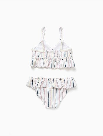 Maillot de bain 2 pièces à rayures ethniques et volants B&S