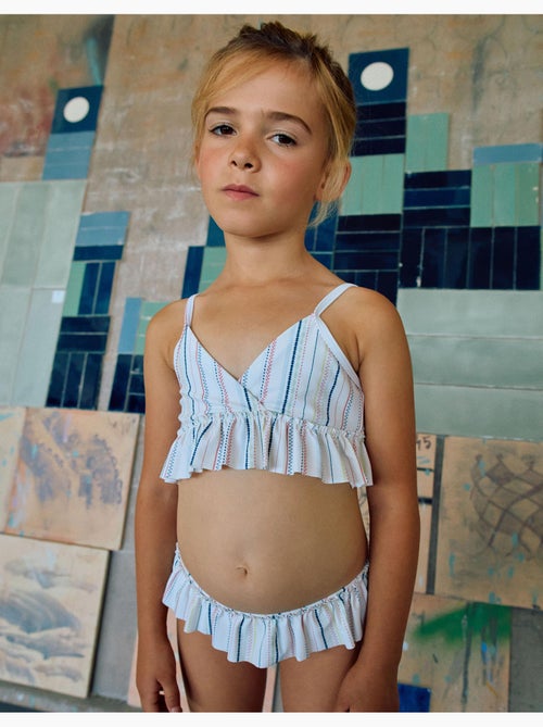 Maillot de bain 2 pièces à rayures ethniques et volants B&S - Kiabi