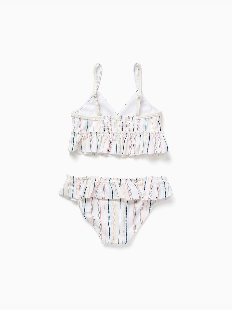Maillot de bain 2 pièces à rayures ethniques et volants B&S Blanc - Kiabi