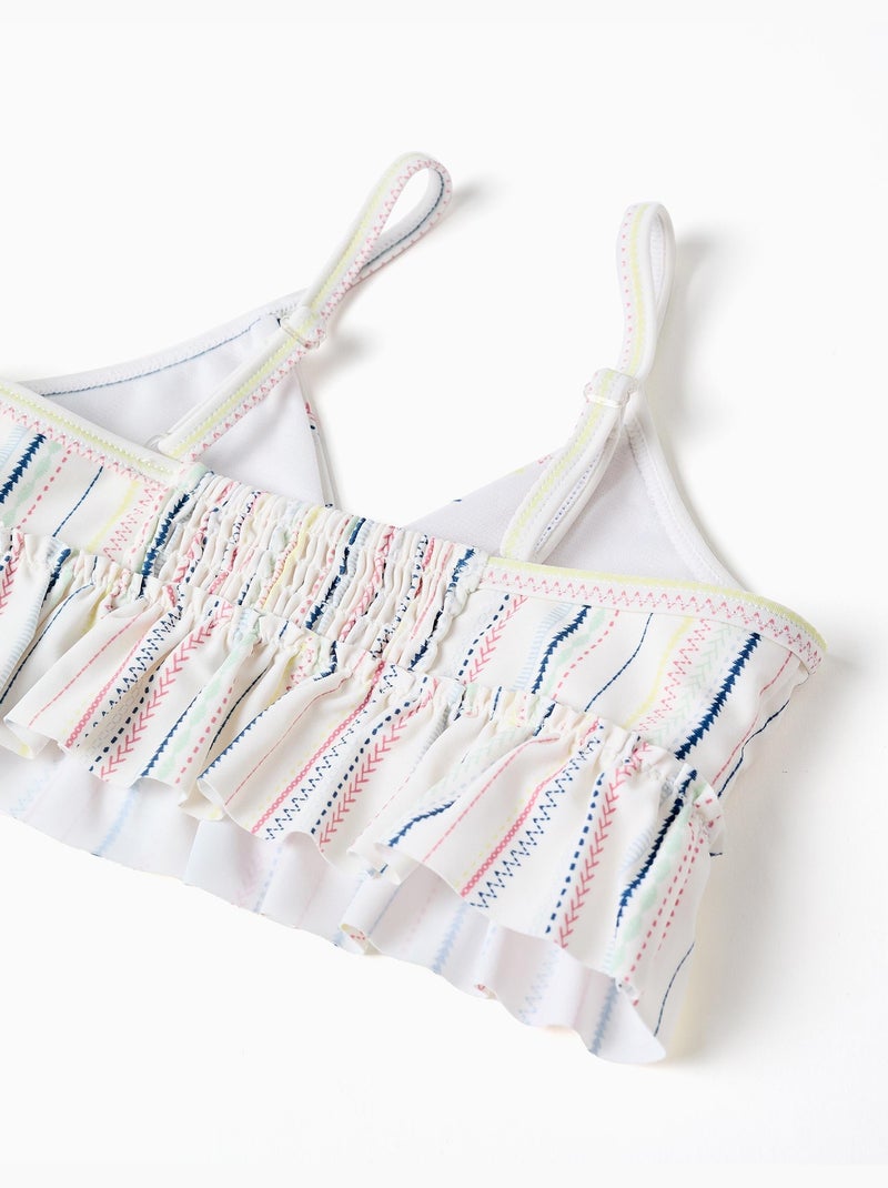 Maillot de bain 2 pièces à rayures ethniques et volants B&S Blanc - Kiabi