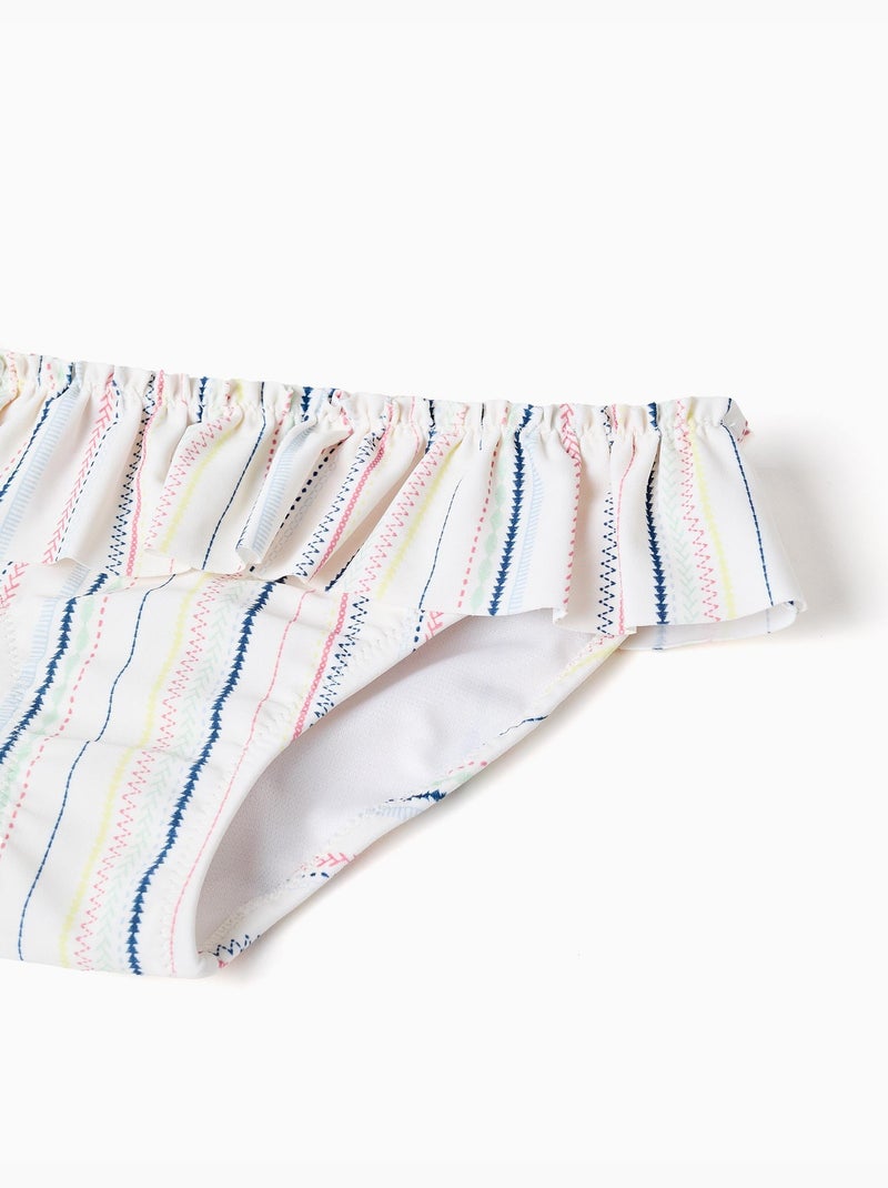 Maillot de bain 2 pièces à rayures ethniques et volants B&S Blanc - Kiabi