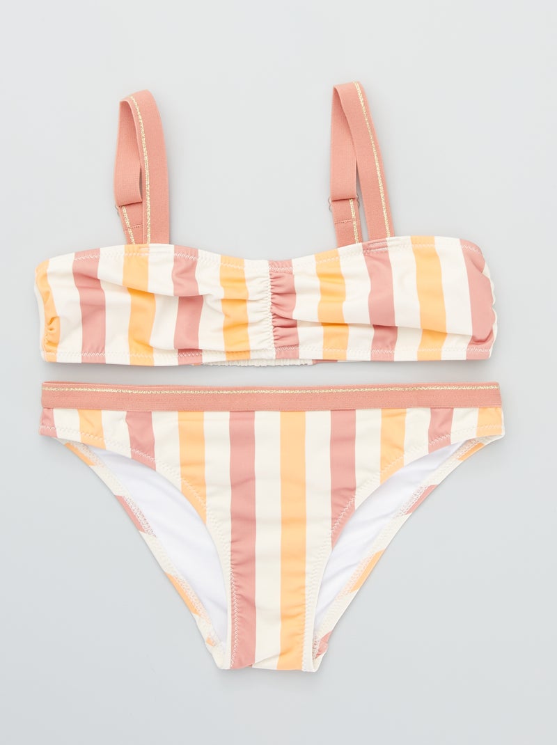 Maillot de bain 2 pièces à rayures orange/blanc - Kiabi