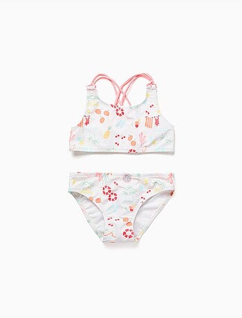 Maillot de bain 2 pièces avec motif de plage et doublure