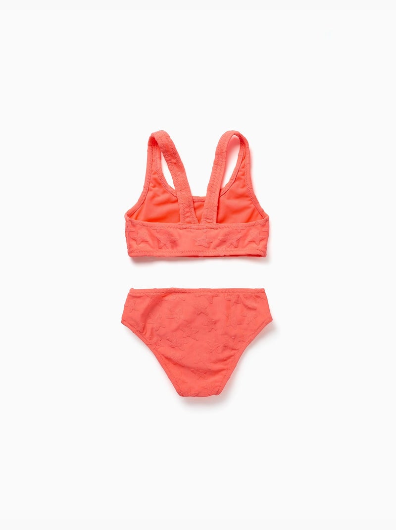 Maillot de bain 2 pièces avec motif d'étoiles en bouclé Orange corail - Kiabi