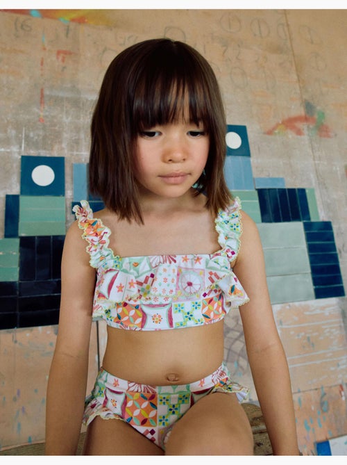 Maillot de bain 2 pièces avec motif mosaïque et volants - Kiabi