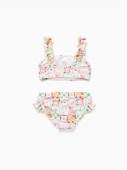 Maillot de bain 2 pièces avec motif mosaïque et volants - Kiabi