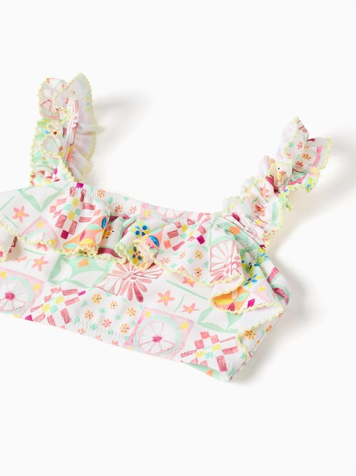 Maillot de bain 2 pièces avec motif mosaïque et volants - Kiabi