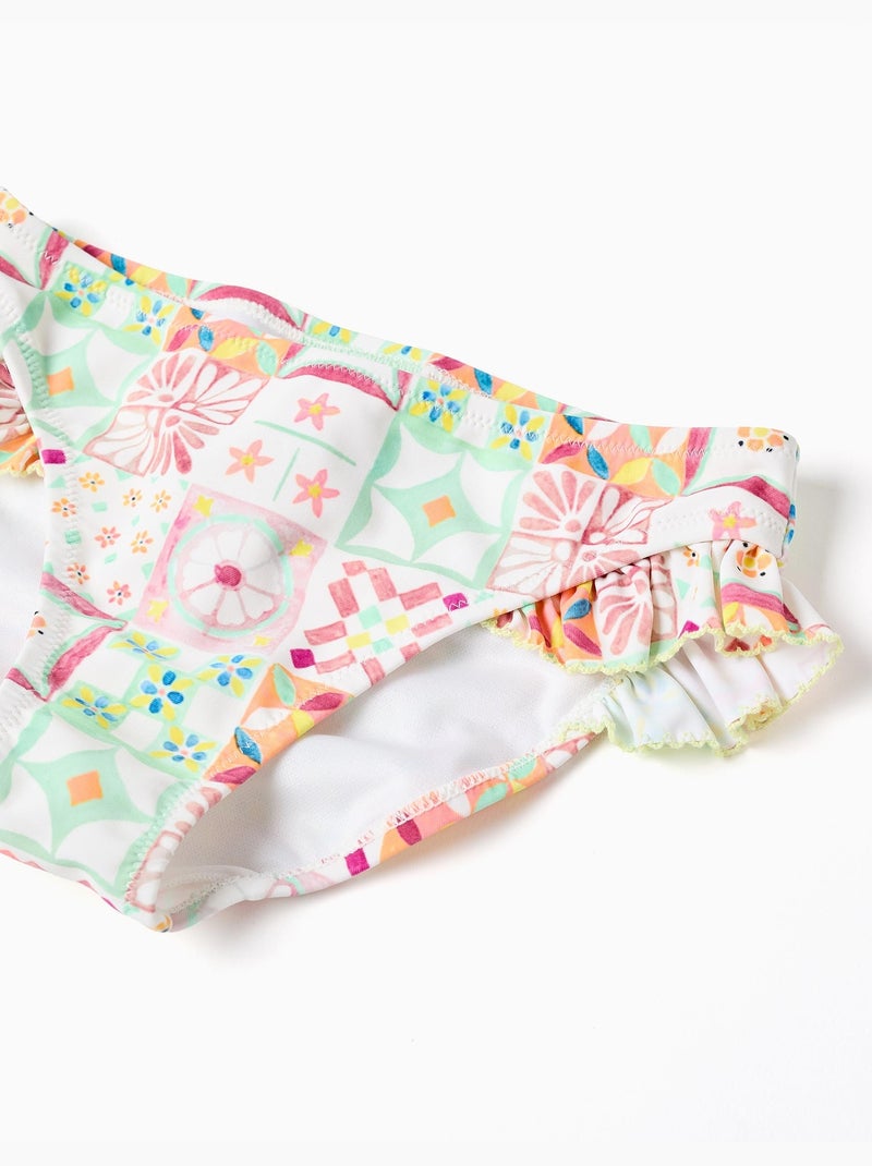 Maillot de bain 2 pièces avec motif mosaïque et volants Blanc - Kiabi