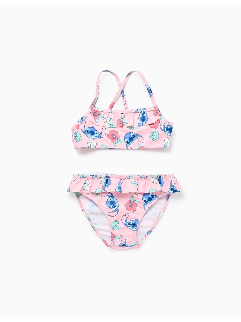 Maillot de bain 2 pièces avec motif Stitch et volants Rose clair - Kiabi