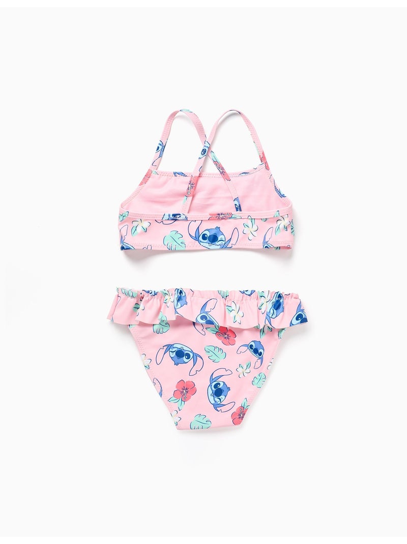Maillot de bain 2 pièces avec motif Stitch et volants Rose clair - Kiabi