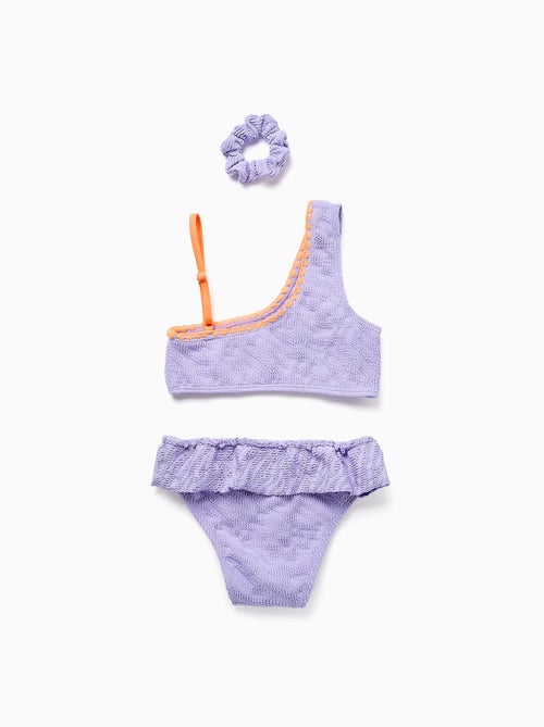Maillot de bain 2 pièces avec volants + chouchou - Kiabi