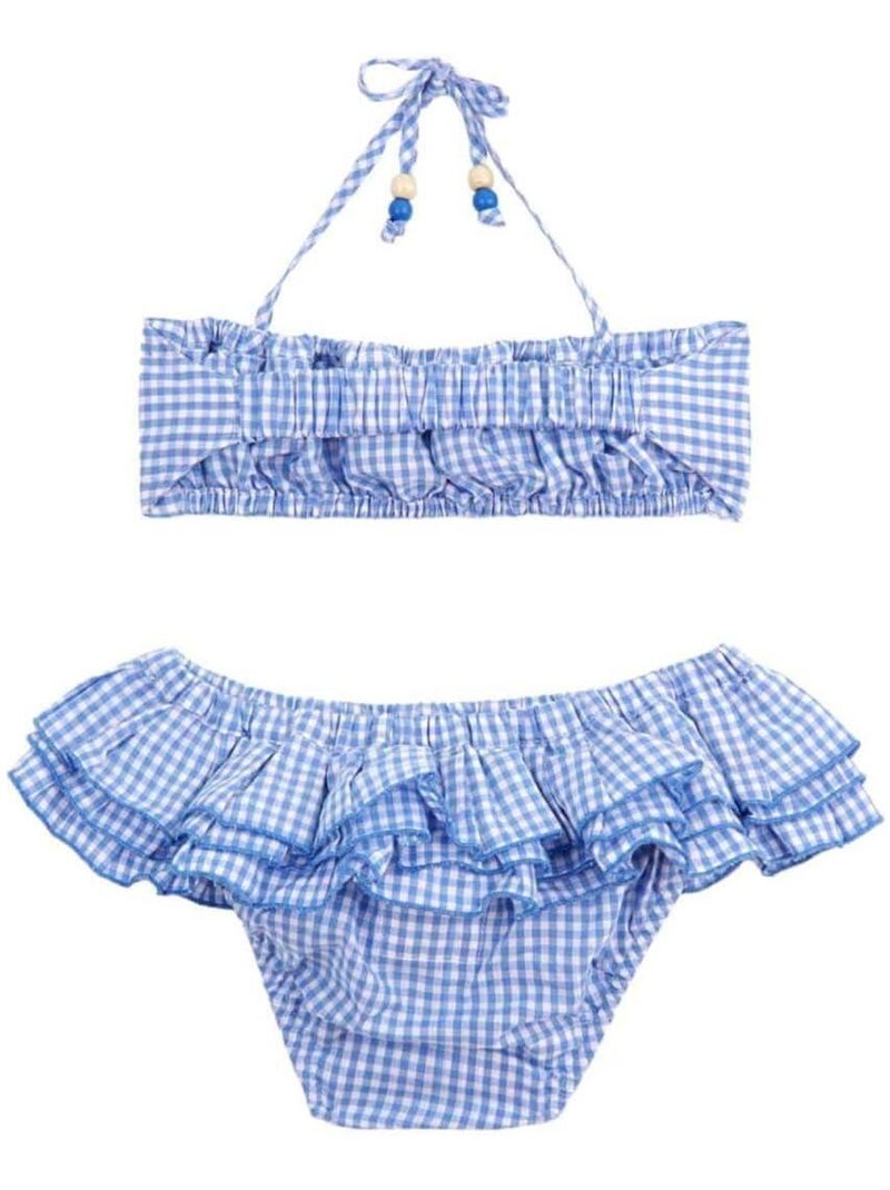 Maillot de Bain 2 Pièces   Carreaux Vichy   SWAN - La Faute à Voltaire Bleu - Kiabi