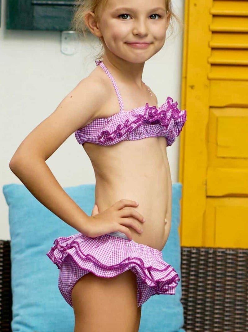 Maillot de Bain 2 Pièces   Carreaux Vichy   SWAN - La Faute à Voltaire Violet - Kiabi