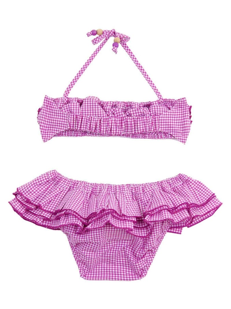 Maillot de Bain 2 Pièces   Carreaux Vichy   SWAN - La Faute à Voltaire Violet - Kiabi