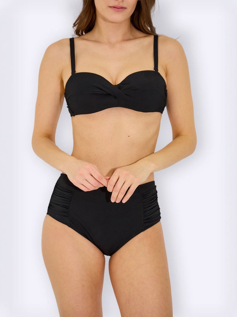Maillot de bain 2 pièces détails plissés Noir - Kiabi