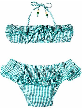 Maillot de Bain 2 Pièces Fille Carrx Vichy Vert SWAN - La Faute à Voltaire