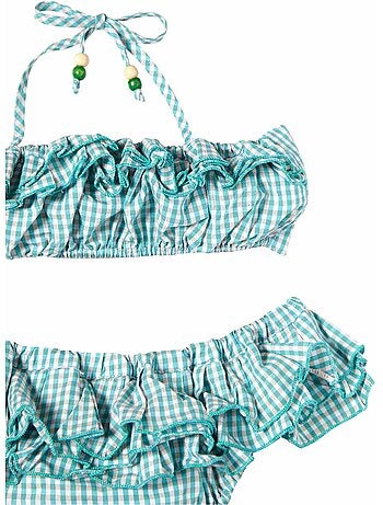 Maillot de Bain 2 Pièces Fille Carrx Vichy Vert SWAN - La Faute à Voltaire