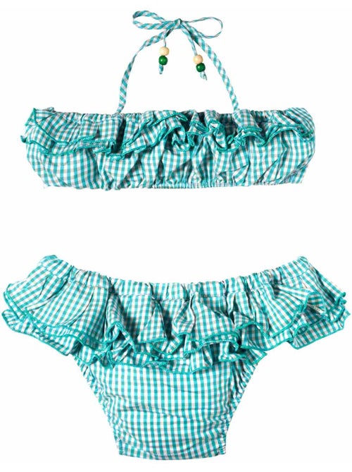 Maillot de Bain 2 Pièces Fille  Carrx Vichy Vert  SWAN - La Faute à Voltaire - Kiabi