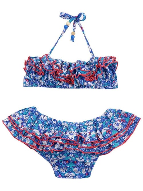 Maillot de Bain 2 Pièces Fille  Fleuri Liberty Bleu/Rouge  SWAN - La Faute à Voltaire - Kiabi
