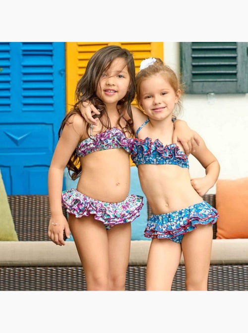 Maillot de Bain 2 Pièces Fille  Fleuri Liberty Bleu/Rouge  SWAN - La Faute à Voltaire - Kiabi