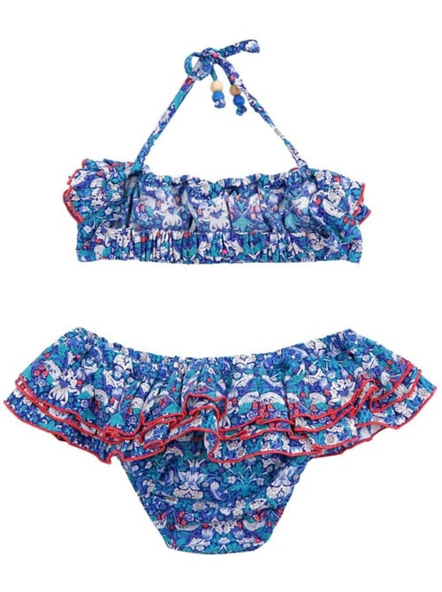 Maillot de Bain 2 Pièces Fille  Fleuri Liberty Bleu/Rouge  SWAN - La Faute à Voltaire - Kiabi