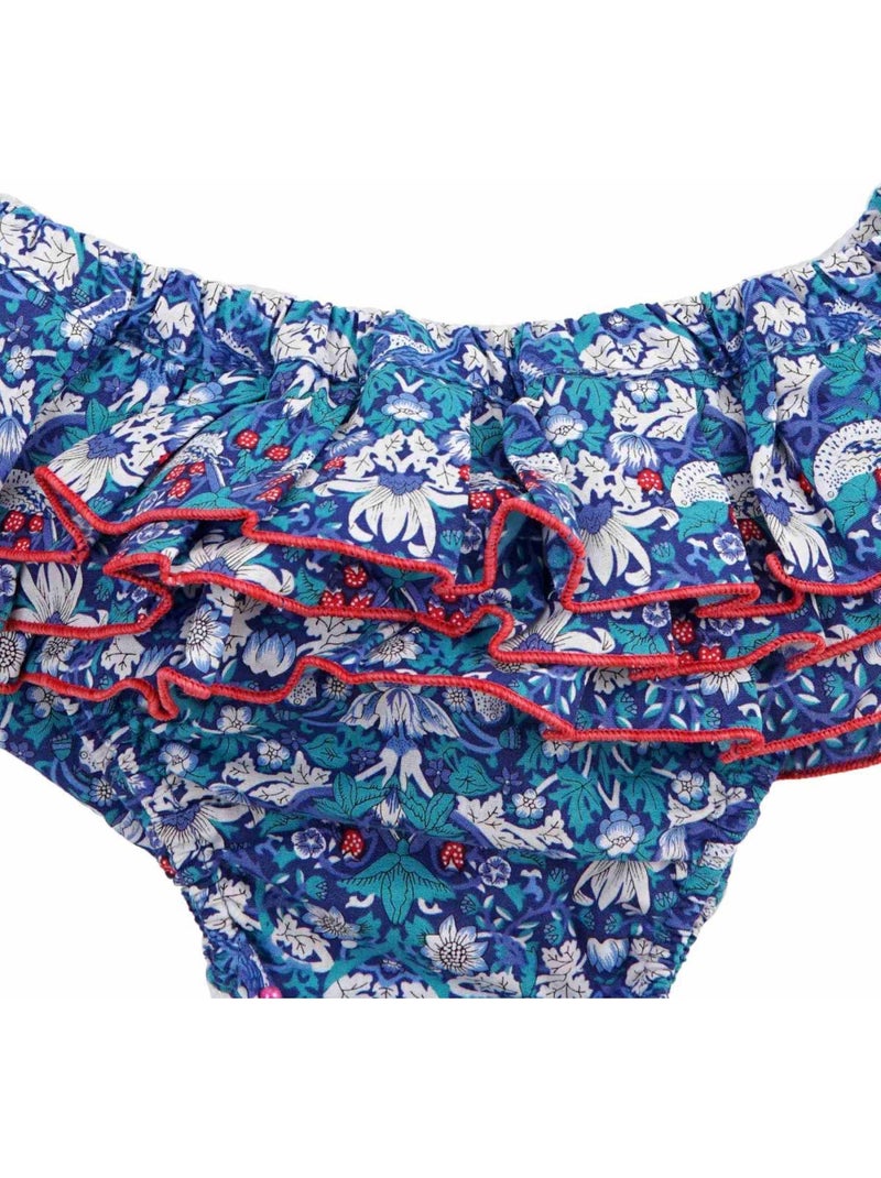 Maillot de Bain 2 Pièces Fille  Fleuri Liberty Bleu/Rouge  SWAN - La Faute à Voltaire Bleu - Kiabi