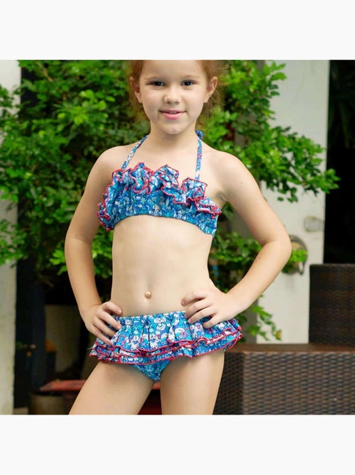 Maillot de Bain 2 Pièces Fille  Fleuri Liberty Bleu/Rouge  SWAN - La Faute à Voltaire - Kiabi